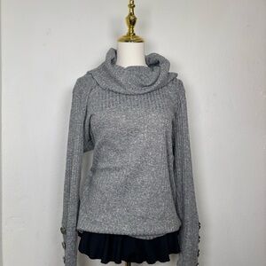 retrology gray turtleneck cowl neck elegant blouse sweater w sleeve buttons fall